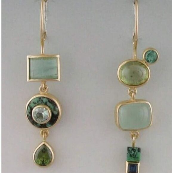Green Modern Earrings - Picture 4 of 4